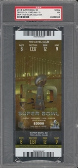 2016 Super Bowl 50 Full Ticket, Gold Variation - PSA NM 7